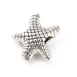 Tibetan Style Alloy European Beads, Large Hole Beads, Starfish, Antique Silver, 13.5x12.5x7mm, Hole: 4.7mm, about 396pcs/500g(PALLOY-P293-125AS)
