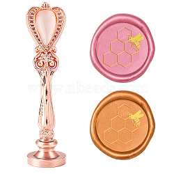 DIY Scrapbook, Brass Wax Seal Stamp Flat Round Head and Heart Handle, Bees Pattern, 25mm(AJEW-WH0144-019)