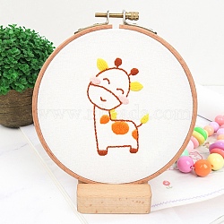 DIY Cartoon Animal Embroidery Sets, Including Imitation Bamboo Frame, Plastic & Alloy Pins, Cloth, Colorful Threads, Giraffe Pattern, 37~190x1~195x0.6~8.5mm, Inner Diameter: 107mm(DIY-G037-02C)