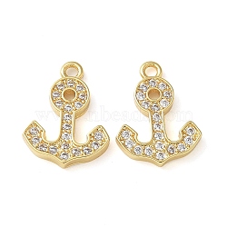 Brass Micro Pave Cubic Zirconia Charms, Anchor, Cadmium Free & Lead Free, Long-Lasting Plated, Rack Plating, Real 18K Gold Plated, Clear, 15x11.5x2mm, Hole: 1.5mm(KK-C086-12G-02)