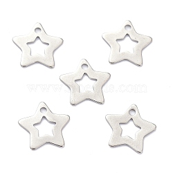 201 Stainless Steel Charms, Star, Stainless Steel Color, 9x10x0.5mm, Hole: 1mm(STAS-P287-04P)