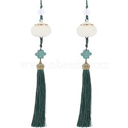 Resin Luminous Lotus Pendant Decorations, Chinese Knot Tassel Charm for Mobile Phone Car Bag Decoration, Dark Green, 230mm(HJEW-WH0042-56)