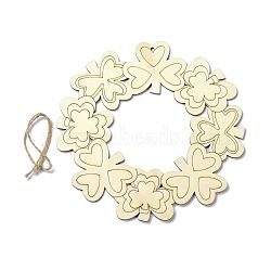 DIY Shamrock Wreath Unfinished Wooden Ornaments Blank Wooden Embellishments, with Hemp Rope, for Saint Patrick's Day Party Decorations, Cornsilk, 19.8x19.8x0.25cm, Hole: 4mm(WOOD-C009-01)