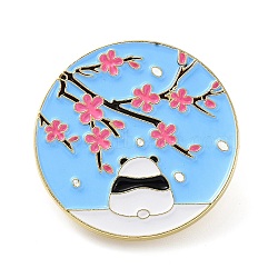 Panda with Plum Blossom Enamel Pins, Golden Zinc Alloy Cartoon Badge for Backpack Clothes, Light Sky Blue, 35x1.5mm(JEWB-A016-02A-02)