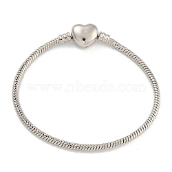 2.5mm Brass European Style Round Snake Chain Bracelets for Jewelry Making, with Clasps, Platinum, 7-1/4 inch(18.5cm)(BJEW-P338-02P)