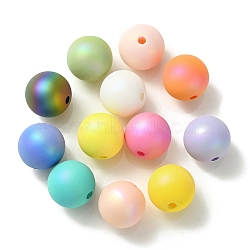 UV Plating Rainbow Iridescent Acrylic Beads, Round, Mixed Color, 16mm, Hole: 2.5mm(X-OACR-K003-002)