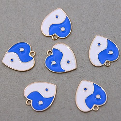 Alloy Pendants, with Enamel, Heart, Light Gold, Blue, 23x20x2mm, Hole: 1.8mm(CW-TAC000-14D)