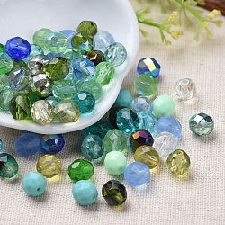 Transparent Czech Glass Beads, Faceted, Oval, Mixed Color, 7~7.5x8mm, Hole: 1mm, about 240pcs/bag(GLAA-O018-08)