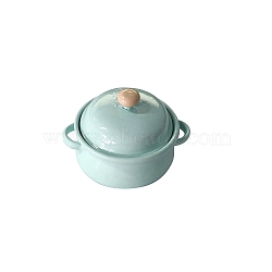 Spray Painting Mini Alloy Stockpots, with Lid, Miniature Ornaments, Micro Landscape Dollhouse Accessories, Pretending Prop Decorations, Pale Green, 30x20mm(BOTT-PW0002-129C)