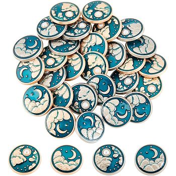 32Pcs 4 Style 1-Hole Alloy Enamel Shank Buttons, with Plastic Imitation Pearl Beads, Flat Round, Matte Style, Mixed Color, 20x8~7.5mm, Hole: 2mm, 8pcs/style