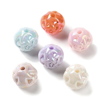 UV Plating Rainbow Iridescent Acrylic Beads, Nut, Mixed Color, 11mm, Hole: 2mm, about 666pcs/500g