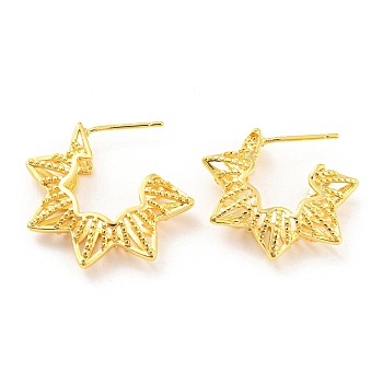 Rack Plating Brass Star Stud Earrings, Half Hoop Earrings, Long-Lasting Plated, Lead Free & Cadmium Free, Real 18K Gold Plated, 25x5.5mm