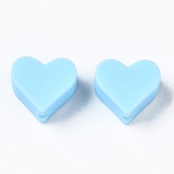 Food Grade Eco-Friendly Silicone Beads, Chewing Beads For Teethers, DIY Nursing Necklaces Making, Heart, Light Blue, 13x14x8mm, Hole: 2mm