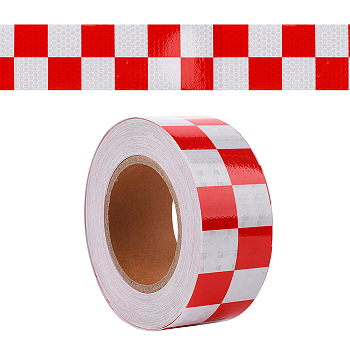 Waterproof PVC Reflective Warning Stickers, Safety Sign Caution Tartan Decals for Vehicle, Red, 50x0.3mm, about 25m/roll