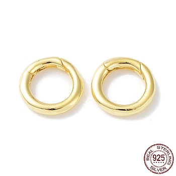 925 Sterling Steel Spring Gate Rings, Round Ring with 925 Stamp, Real 18K Gold Plated, 12x2mm, Hole: 7.5mm