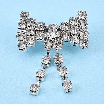 Crystal Rhinestone Bowknot Lapel Pin, Creative Brass Badge for Backpack Clothes, Silver, 35x27.5x9.5mm, Pin: 0.6mm