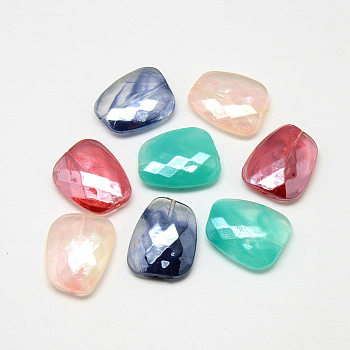 Imitation Jelly Acrylic Beads, Pearlized, Faceted, Trapezoid, Mixed Color, 30x24x8~8.5mm, Hole: 1.5mm, about 126pcs/500g