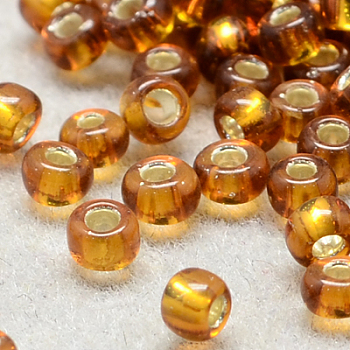 6/0 Grade A Round Glass Seed Beads, Silver Lined, Dark Goldenrod, 6/0, 4x3mm, Hole: 1mm, about 4500pcs/pound