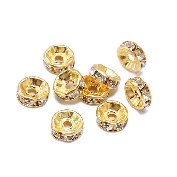 Rondelle Brass Rhinestone Spacer Beads, Crystal, 6mm, Hole: 1.7mm