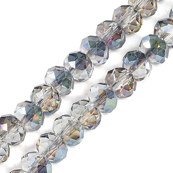 Half Rainbow Plated Faceted Rondelle Glass Beads Strands, Clear, 8x6mm, Hole: 1mm, about 65pcs/strand, 16 inch