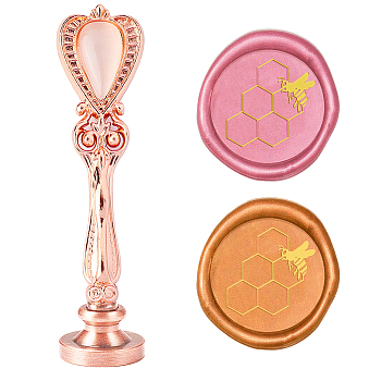 DIY Scrapbook, Brass Wax Seal Stamp Flat Round Head and Heart Handle, Bees Pattern, 25mm