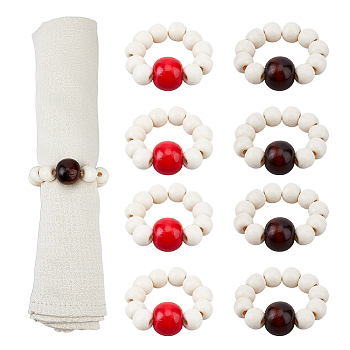 Wooden Beaded Napkin Rings, Napkin Holder Adornment, Mixed Color, 19~20mm, Inner Diameter: 30mm, 2 colors, 8pcs/color, 16pcs/set