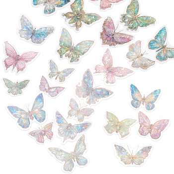 4 Sets 4 Styles Holographic Butterfly PET Waterproof Laser Stickers Sets, Adhesive Decals for DIY Scrapbooking, Photo Album Decoration, Mixed Color, 30~60x49~70x0.1mm, 20pcs/style