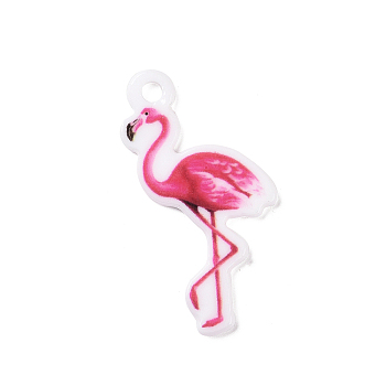 Opaque Acrylic Pendants, Flamingo Shape, Camellia, 37x17x2mm, Hole: 2.8mm