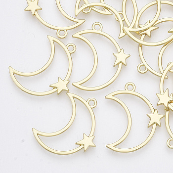 Alloy Pendants, Moon and Star, Light Gold, 25x19x2mm, Hole: 1.8mm