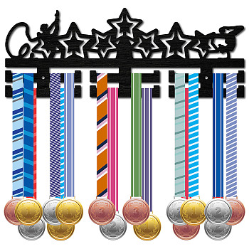 Fashion Wood Medal Hanger Holder, 2 Line Display Wall Rack, with Screws & Anchor Plug, Gymnastics, Star, 150x400mm, Hole: 5mm