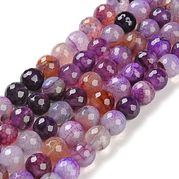 Natural Agate Beads Strands, Dyed & Heated, Faceted, Round, Medium Purple, 10mm, Hole: 0.8mm, about 37pcs/strand, 14.96''(38cm)