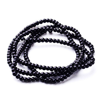 Glass Pearl Beads Strands, Pearlized, Round, Black, 3~4mm, Hole: 1mm, about 190~200200pcs/strand, 25.59 inch(65cm)