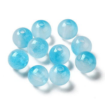 Transparent Acrylic Beads, Two-Tone, Round, Deep Sky Blue, 7.5x7mm, Hole: 1.8mm, about: 1900~2000pcs/500g