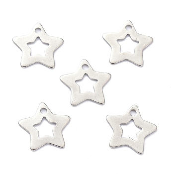 201 Stainless Steel Charms, Star, Stainless Steel Color, 9x10x0.5mm, Hole: 1mm