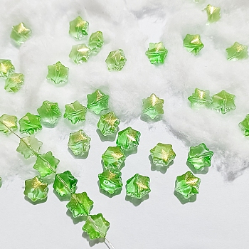 Transparent Glass Beads, Christmas Snowflake, Light Green, 11.5x10.5x7.5mm, Hole: 1mm