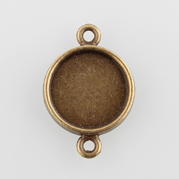 Flat Round Alloy Cabochon Connector Settings, Plain Edge Bezel Cups, Cadmium Free & Nickel Free & Lead Free, Antique Bronze, Tray: 14mm, 24.5x17x2mm, Hole: 2mm