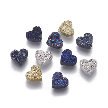 Imitation Druzy Gemstone Resin Beads, Heart, Mixed Color, 8.8x9.5x3.5mm, Hole: 1.2mm