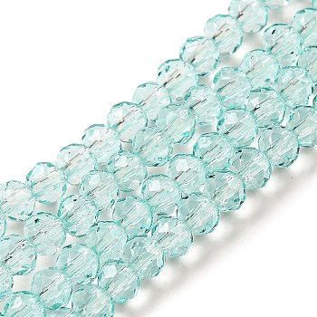 Transparent Baking Paint Glass Beads Strands, Faceted, Rondelle, Pale Turquoise, 4~4.5x3.5mm, Hole: 1mm, about 125pcs/strand, 15.94''(40.5cm)