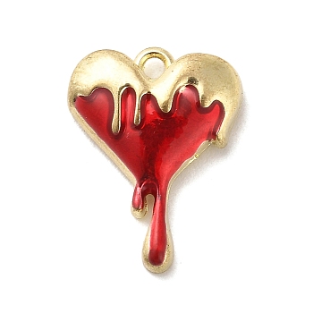 Alloy Enamel Pendants, Melting Heart Charm, Golden, FireBrick, 21.5x16.5x5.5mm, Hole: 1.8mm