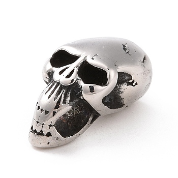 304 Stainless Steel European Beads, Large Hole Beads, Skull, Antique Silver, 16x9x9mm, Hole: 6mm & 4.5x3mm
