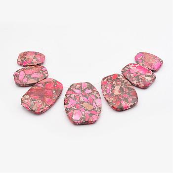 Assembled Gold Line and Imperial Jasper Graduated Beads Strands, Dyed, Oval, Hot Pink, 30~49x20~35x7mm, Hole: 2mm, 7pcs/strand, 6.69 inch