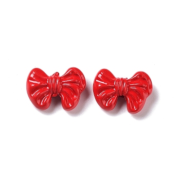 Spray Painted Alloy Beads, Bowknot, Red, 9.5x13x4mm, Hole: 1.4mm