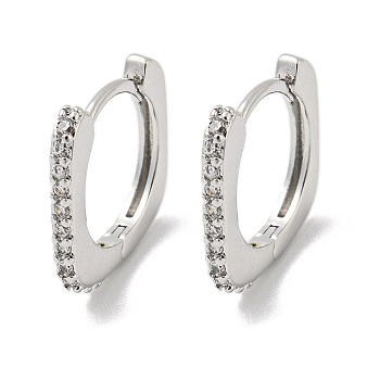 Brass Micro Pave Clear Cubic Zirconia Hoop Earrings, Square, Platinum, 14x2mm
