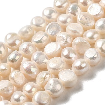 Natural Cultured Freshwater Pearl Beads Strands, Two Sides Polished, Grade 3A, Linen, 7~8x7.5~9x5.5~6.5mm, Hole: 0.6mm, about 47pcs/strand, 13.58~13.78''(34.5~35cm)