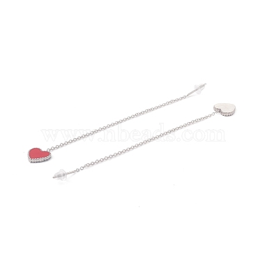 Long Chain with Enamel Heart Dangle Stud Earrings(EJEW-A067-01P-B)-4