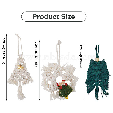 Crafans 3Pcs 3 Style Christmas Theme Cotton Weave Pendant Decorations(HJEW-CF0001-13)-3