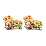 Printing Opaque Resin Beads, Gnome with Sunflower, Yellow, 31x39x7mm, Hole: 3mm(RESI-Z054-06)