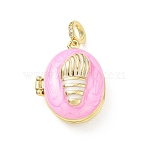 Brass Micro Pave Clear Cubic Zirconia Photo Locket Pendants, Openable Sea Animals Charms with Enamel, Real 18K Gold Plated, Long-Lasting Plated, Cadmium Free & Lead Free, Rack Plating, Pearl Pink, Oval with Conch Pattern, 34mm, Hole: 5mm, inner size: 19x14.5mm(KK-A303-15B-G)