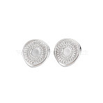 304 Stainless Steel Stud Earring Findings, Earring Setting for Enamel, with Ear Nuts and Loop, Oval with Sun, Stainless Steel Color, 15.5x15.5mm, Hole: 2mm, Pin: 0.7mm, Tray: 5mm(STAS-N097-238P)