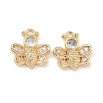Brass Micro Pave Clear Cubic Zirconia Pendants, Bees Charms, Real 18K Gold Plated, 12x11.5x3mm, Hole: 1.5mm(KK-B172-20G)
